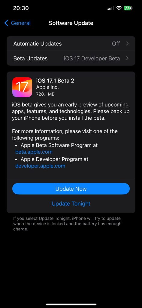 ios 17.1 beta 2